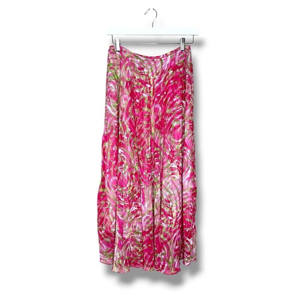 Ruby Rd Pink Abstract Swirl Print Flowy Maxi Skirt Boho Resort Wear Women Size 6